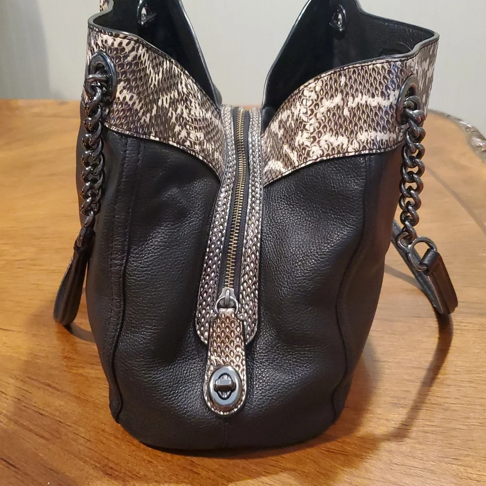 Coach Turnlock Edie Shoulder Bag With Snakeskin - Picture 9 of 15